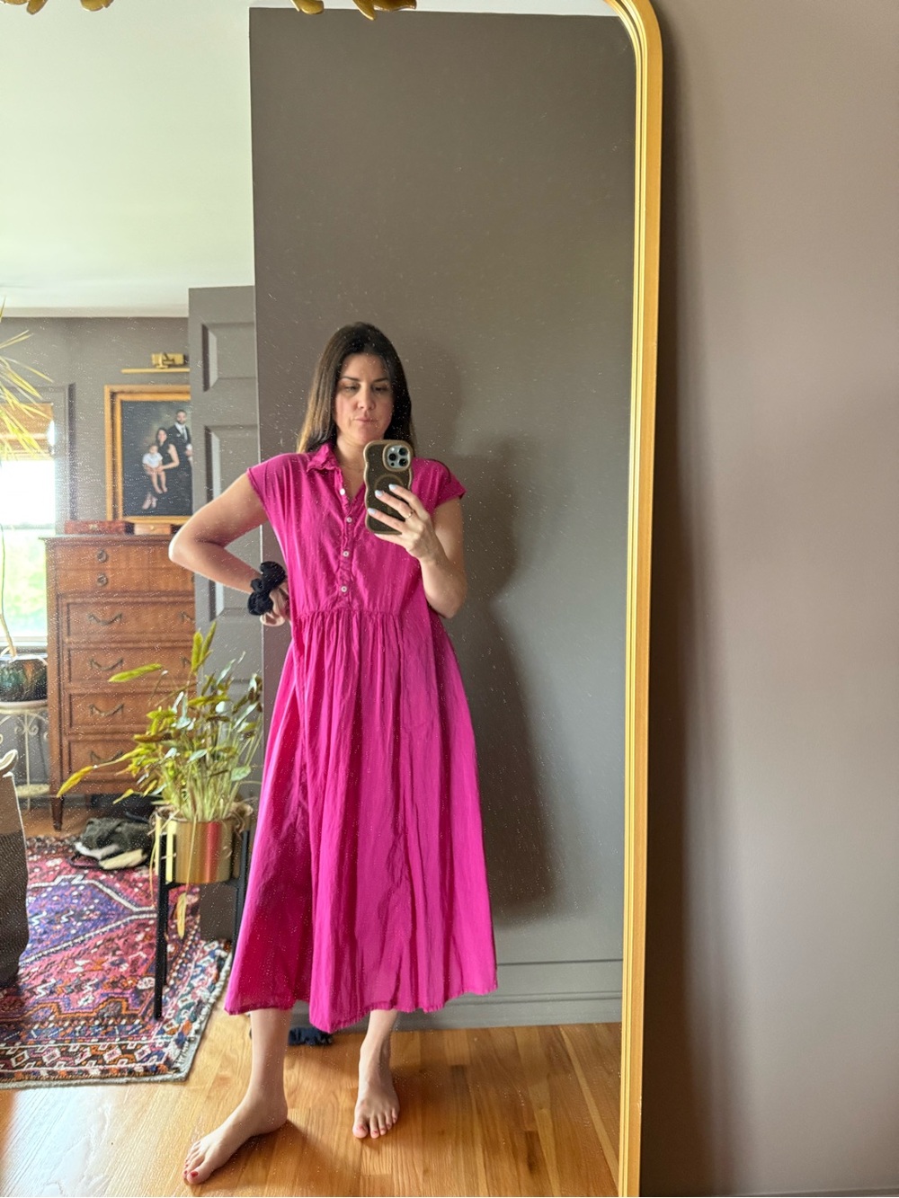 Light cotton pink Maternity Midi Dress